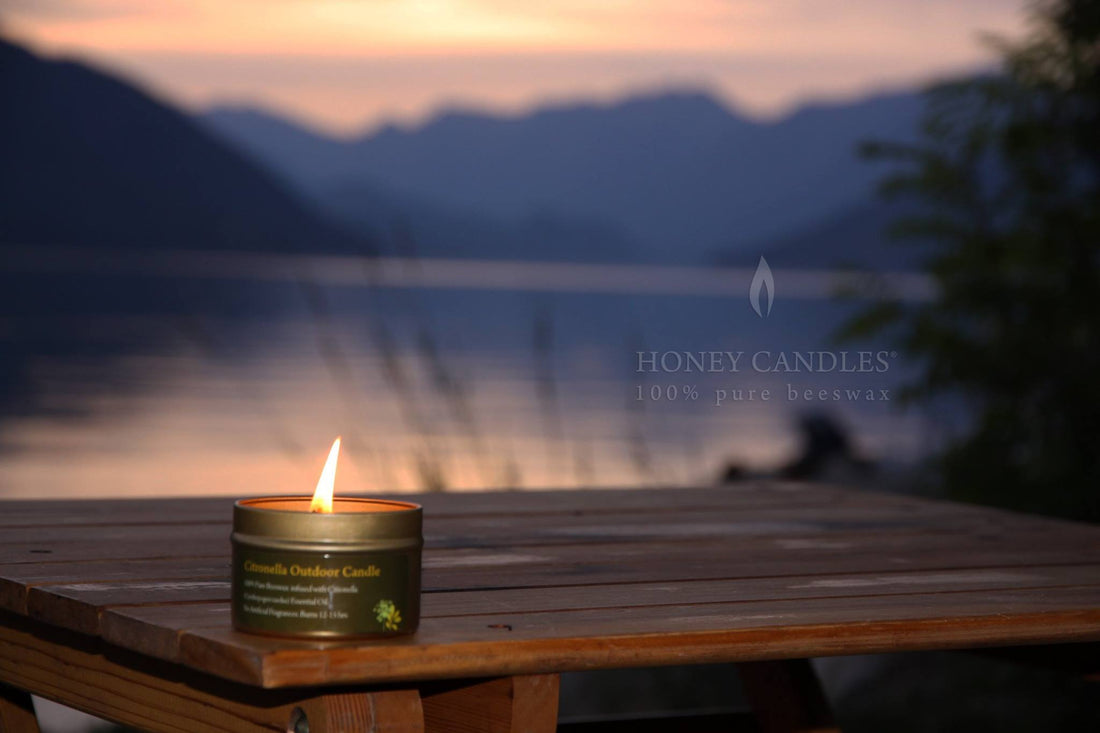 Citronella beeswax candle in a tin great for camping