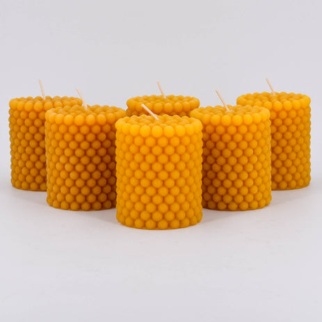 Natural Beeswax Beaded Pillar Candle